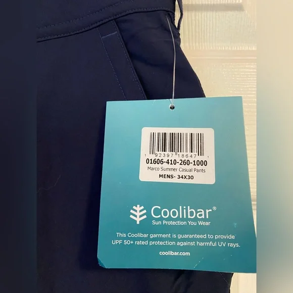 Coolibar Men’s Pants UPF 50+ Marco Summer Golf Casual Pants Navy NWT size 34 - Picture 7 of 13